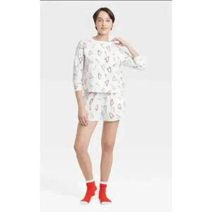 Colsie Womens Candy Cane 3 Piece Shorts PJ Set, Large